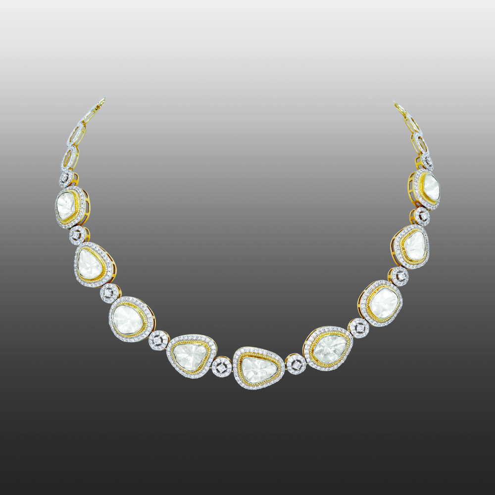 Polki Necklace with Full-Cut Diamonds and Dual Finish